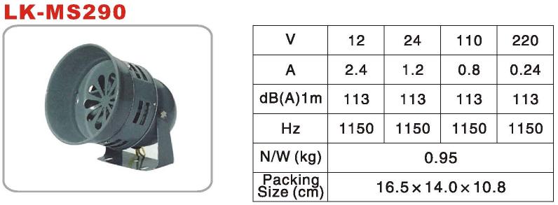 Thông số kỹ thuật của còi hú 220v