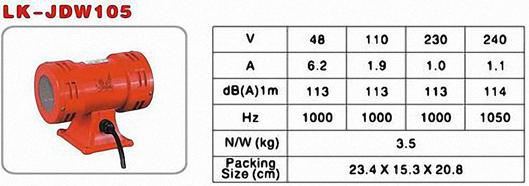 Thông số của còi hú LK-JDW105
